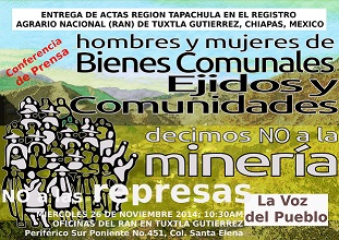 COMUNICADO A LA PRENSA  ENTREGA DE ACTAS AL REGISTRO AGRARIO NACIONAL (RAN) EN TUXTLA GUTIERREZ