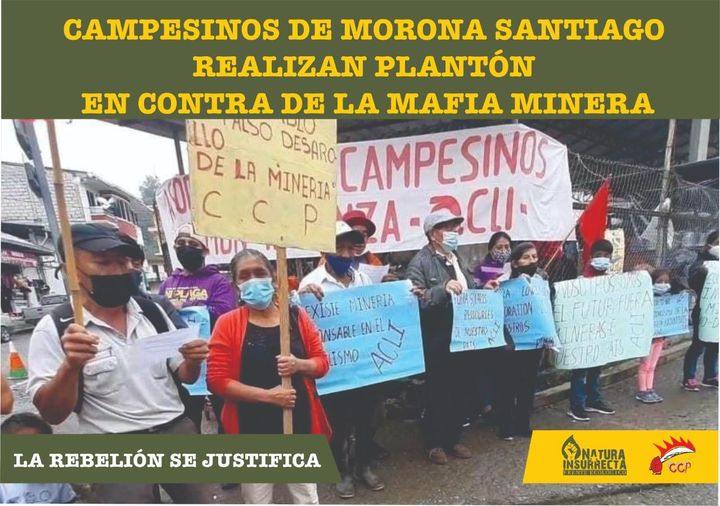 Compañeros campesinos y campesinas de La Minga Ccp realizaron «Plantón contra las Mafias Mineras asesinas de pueblos y ecosistemas» en Morona Santiago