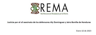 Comunicado REMA «Justicia por el vil asesinato de los defensores Aly Domínguez y Jairo Bonilla de Honduras