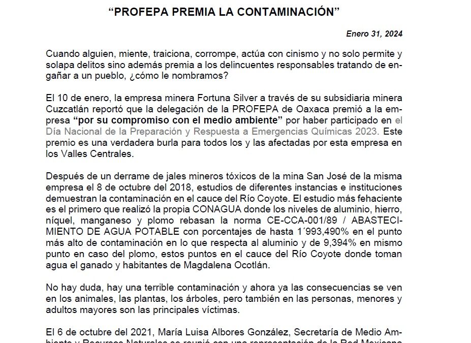 COMUNICADO REMA “PROFEPA PREMIA LA CONTAMINACIÓN”